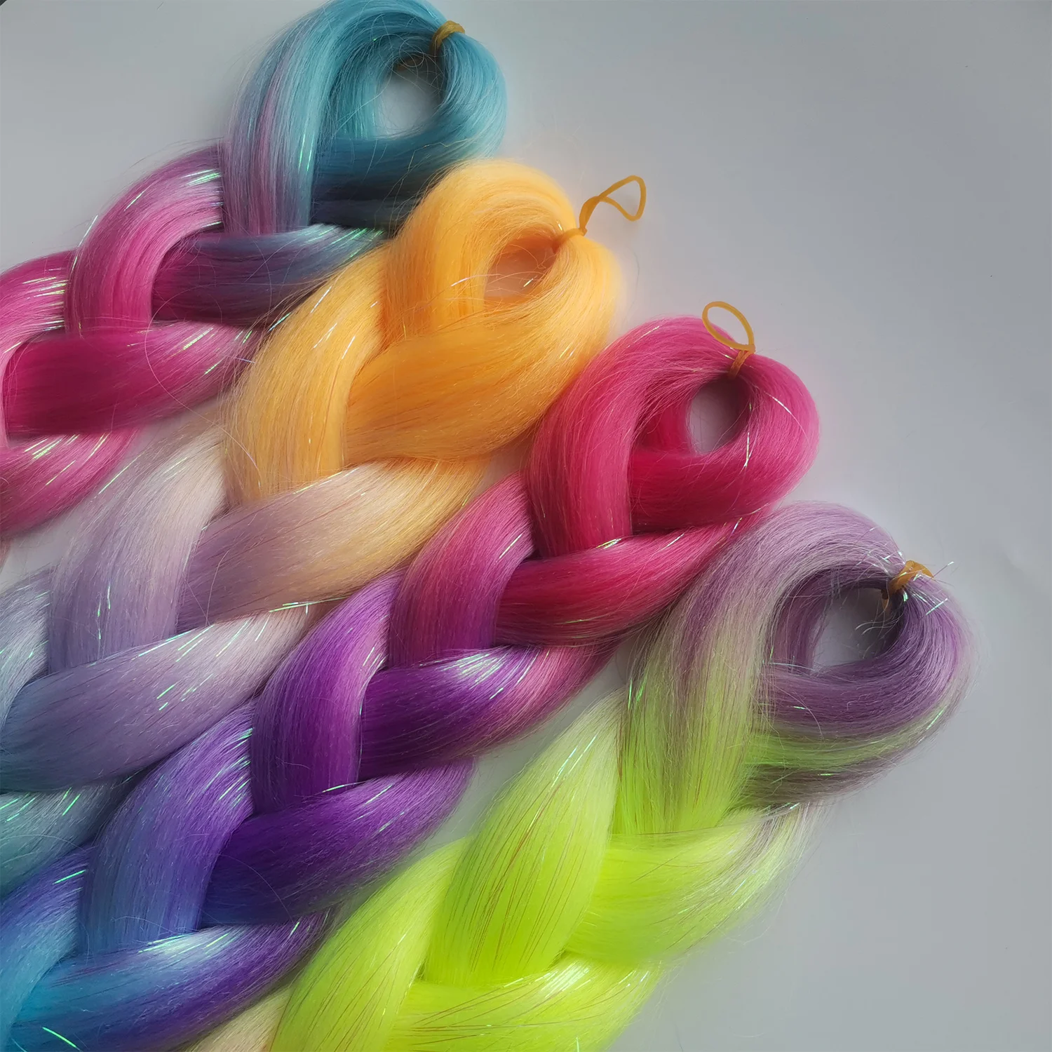 Tinsel Jumbo Braiding Hair 4 Tones Ombre Braids Colored Braiding Hair Mix Hair Tinsel  24 inch Festival Rave Hair For Girls Kids