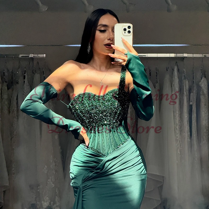 Thinyfull Sexy Mermaid Prom Evening Dresses Saudi Arabia Sweetheart Pearls Party Dress Formal Night Cocktail Prom Gown Plus Size