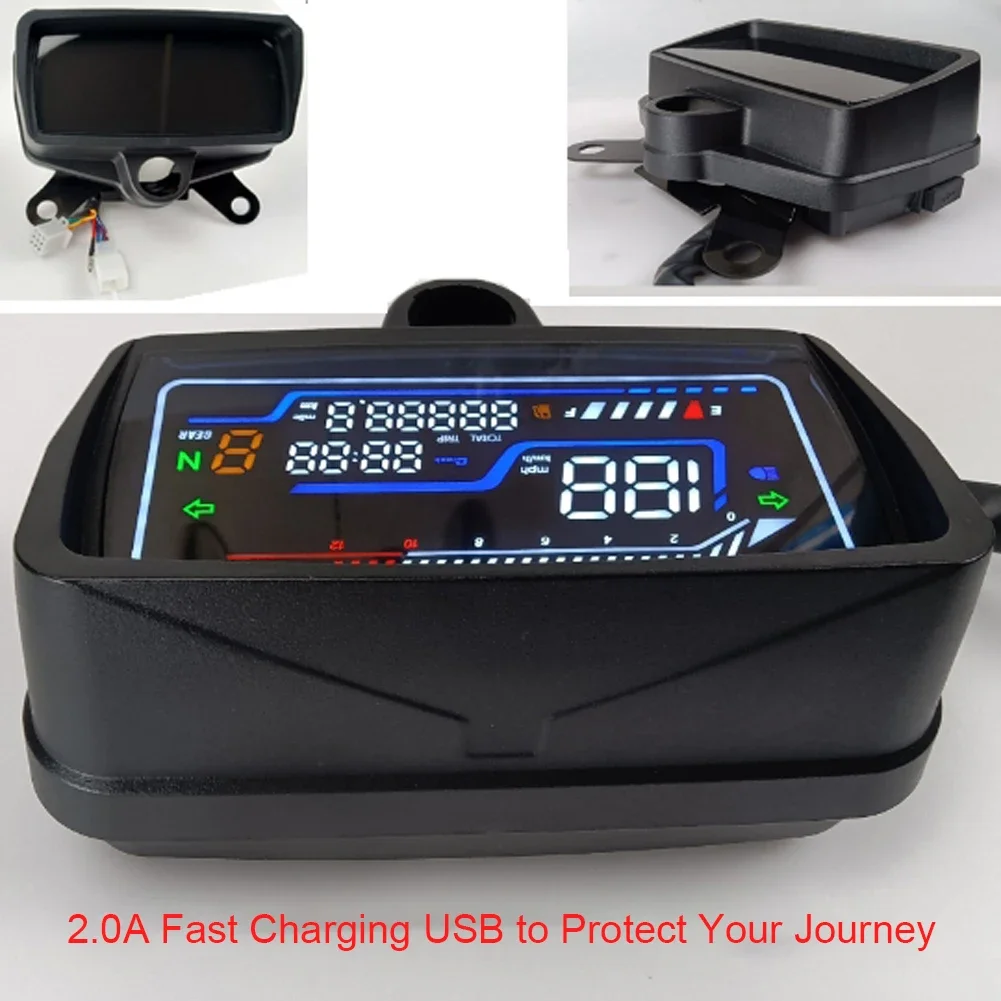 Motorcycle Digital Instrument LCD Display Dashboard with USB Charge Electronic Speedometer Odometer Tachometer for CG125-CG150