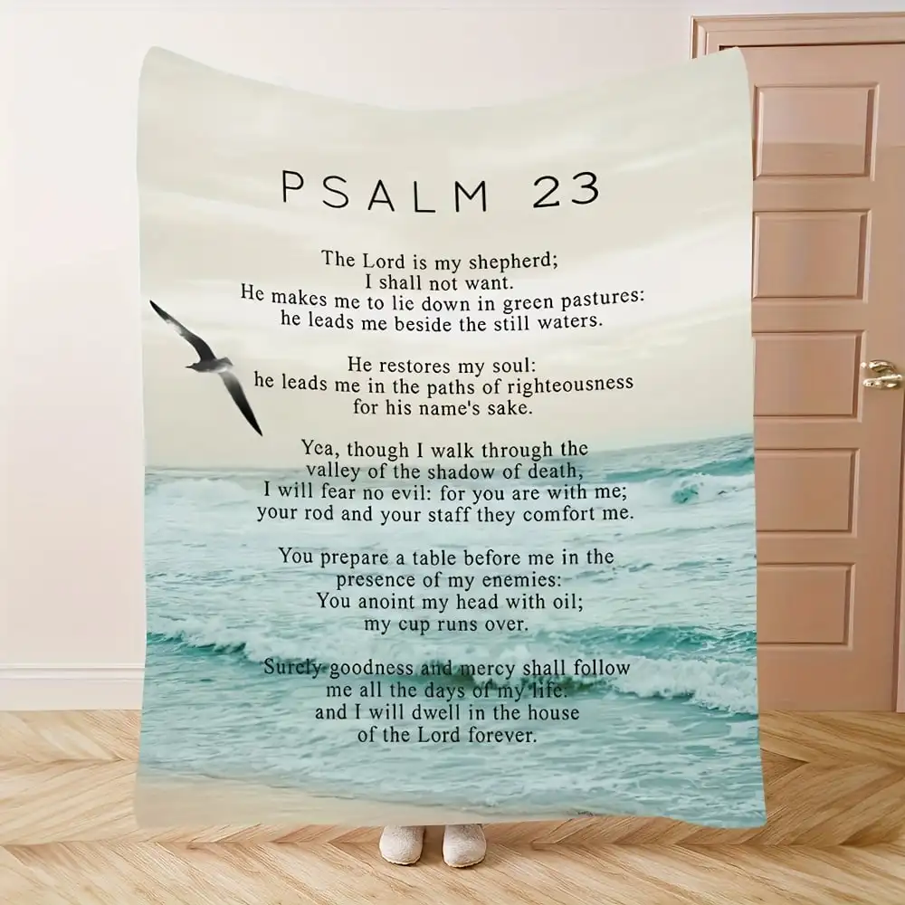 Bible Blanket Soft Warm Psalm 23 Bible Verse Flannel Throw Blanket Vibrant Ocean Design Perfect for Reading Camping