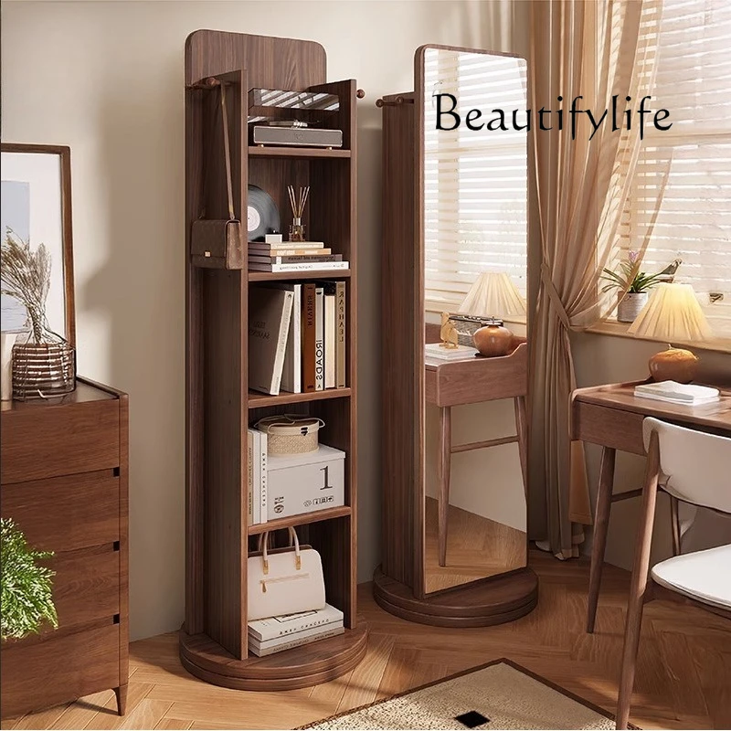 Rotating full-length mirror full-length mirror floor-to-ceiling home bedroom removable magazine bookshelf storage integrated