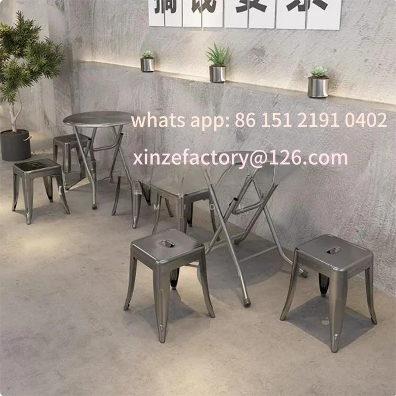

CustomizableFolding Eating Table Stainless Steel Dining Square Household Small Round Table Industrial Style Barbec