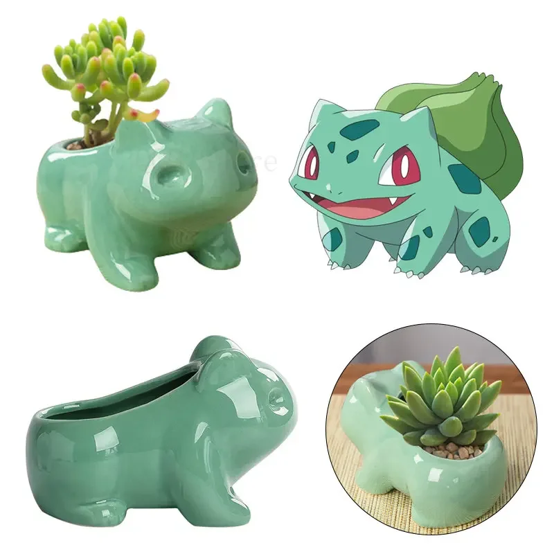 Pokemon Bulbasaur Ceramic Mini Flowerpot Cute Succulent Green Plants Flower Pot with Hole Home Garden Decoration Planters Gift