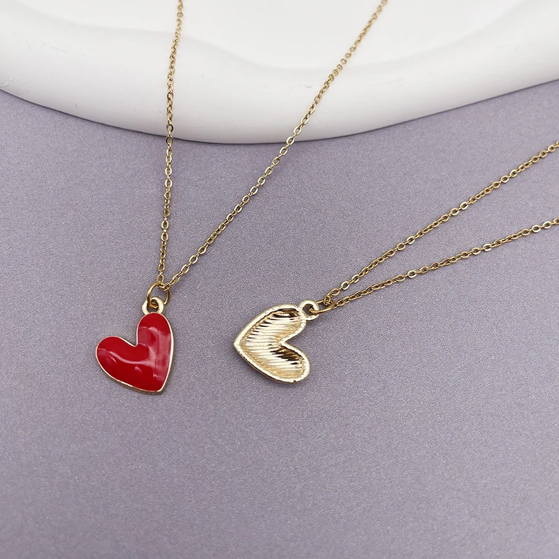 Stainless Steel Chain Heart Pendant Necklace For Women Girls Hotsale Cute Red Blue Pink White Heart Necklace For Birthday Gifts