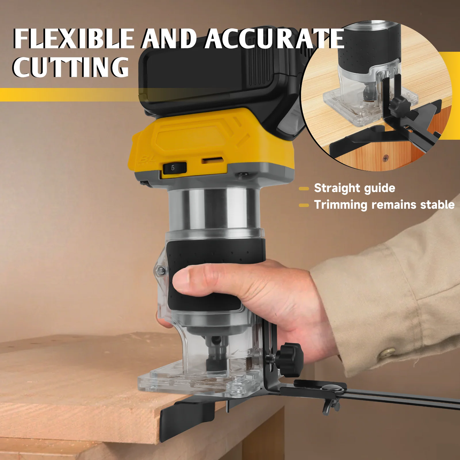 Brushless Electric Handheld Wood Router 800W Milling Engraving Slotting Cordless Trimmer Carpentry Tool For Dewalt 20V Battery