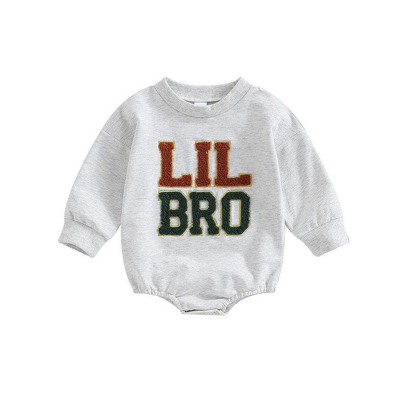 

Infant Baby Boy Fall Sweatshirt Jumpsuit Fuzzy Letter Embroidery Round Neck Long Sleeve Romper Newborn Spring Fashion Clothing