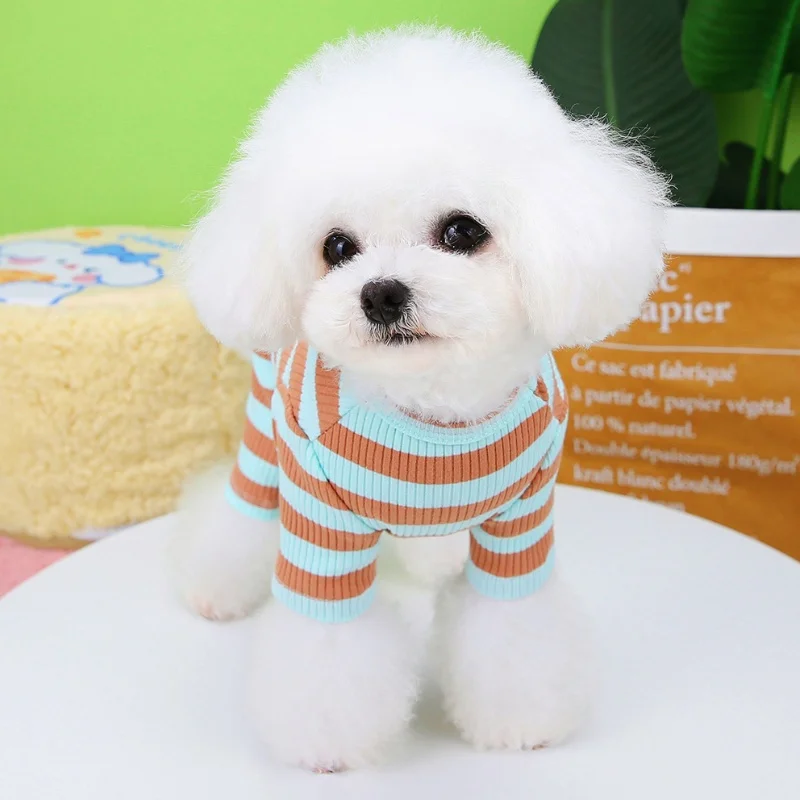 Autumn Pet Dog Jumpsuits Fashion Striped Dog Onesie Clothes Cute Puppy Pajamas Warm Soft Cat Jumpsuits Pet Rompers Dog Clothes