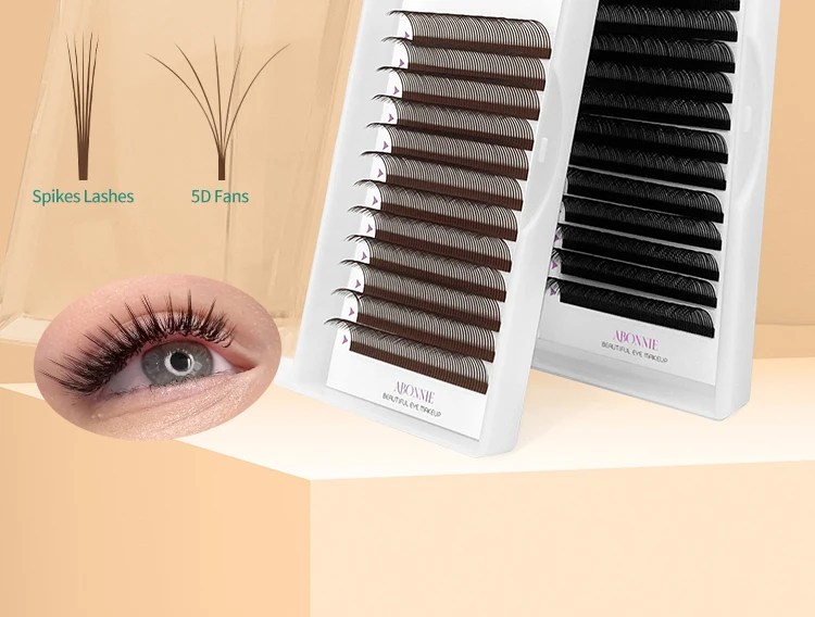 ABONNIE Schwarz-Braun 5D Geschlossene Fächer-Wimpernverlängerungen mit Spikes, Einfache Einzelwimpern-Extensions – Detail 2