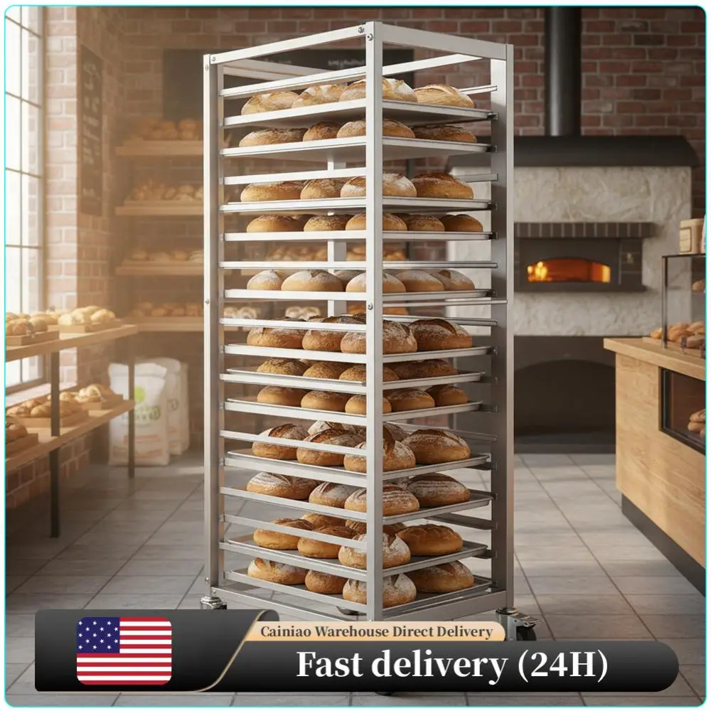 

18 Tier Aluminum Bun Pan Bakery Rack with Wheels Commercial Kitchen Bun Pan Sheet Pan Rack for Restaurant Cafeteria Pizzeria