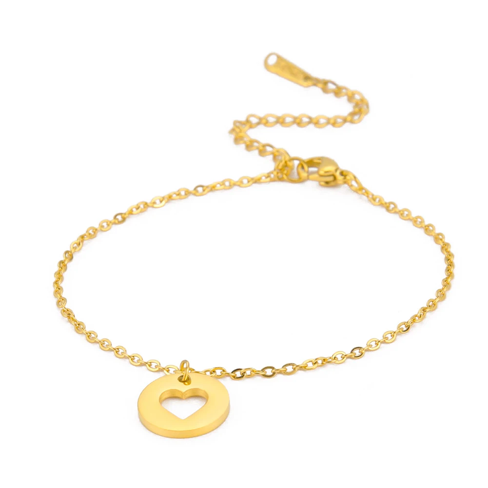 Kkjoy Modische Goldfarbene Edelstahl-Fußkettchen mit Rundem Hohlem Herz für Damen, Schmuckgeschenk für Frauen, Großhandel – Detail 26
