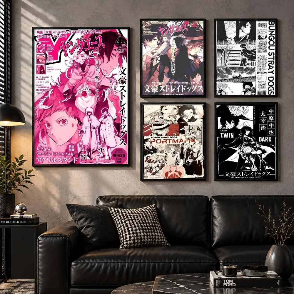 B-Bungou S-Stray Dogs Poster Wall Art Sticker For Living Room Bedroom Bar Home Decor Mural Painting Decoration