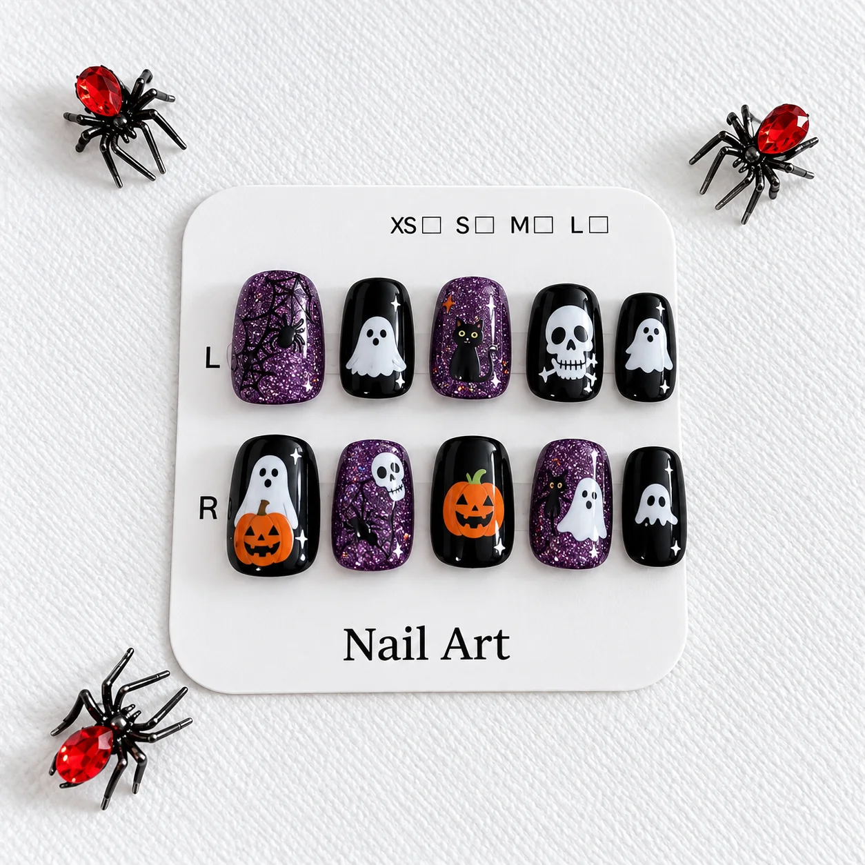 Halloween Press On Nails, Pumpkin Trick or Treat Design, 3D Embossed False Nails, Cute Spooky Nail Art