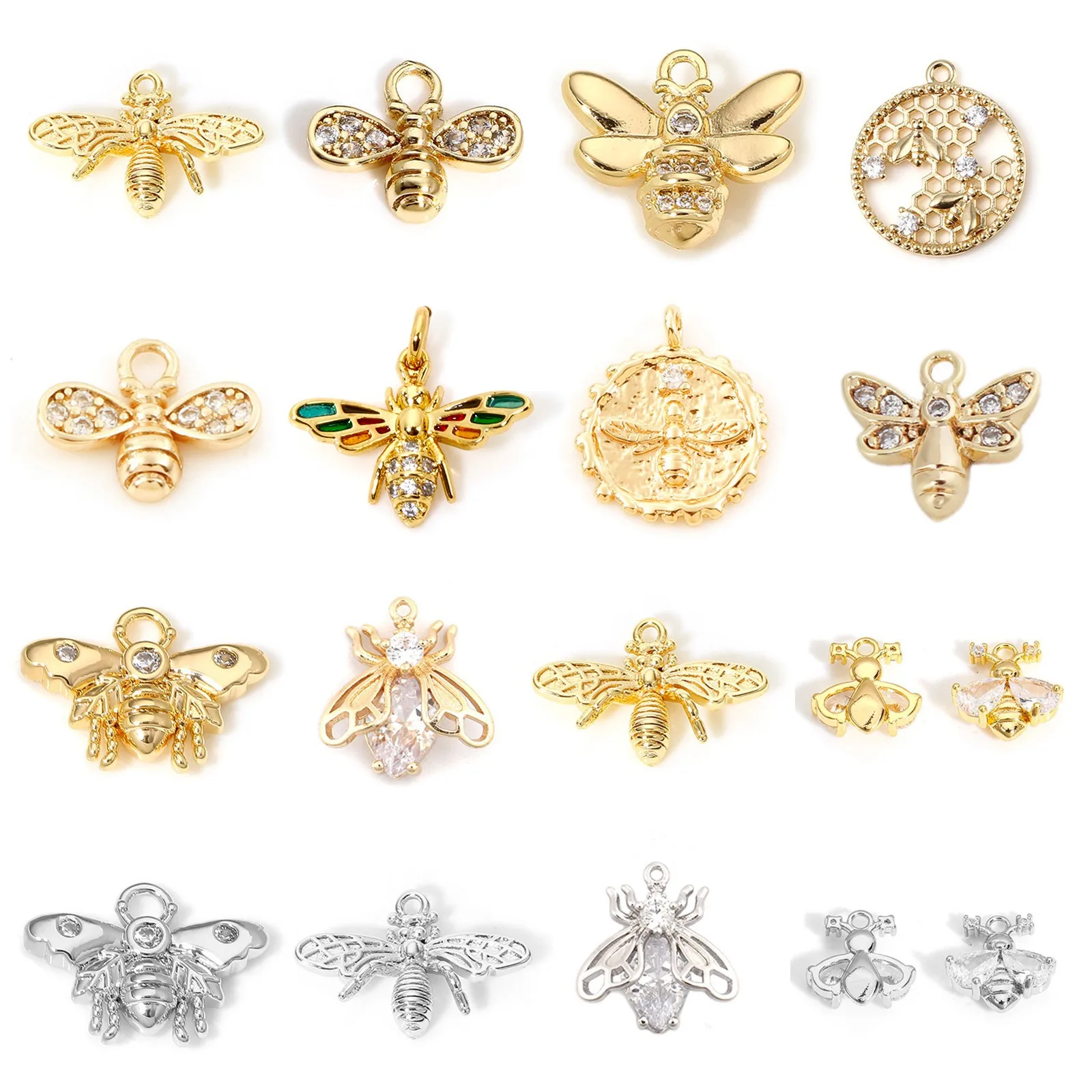 Brass Charms Gold Color Insect Animal  Micro Pave Clear Cubic Zirconia Pendant DIY Necklace Earrings Women Jewelry Findings