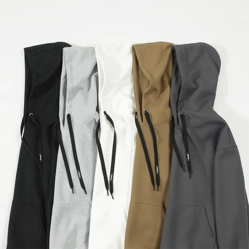 American solid color hoodie, waffle style men's and women's clothing, autumn and winter couple sports, outdoor hooded sweatshirt