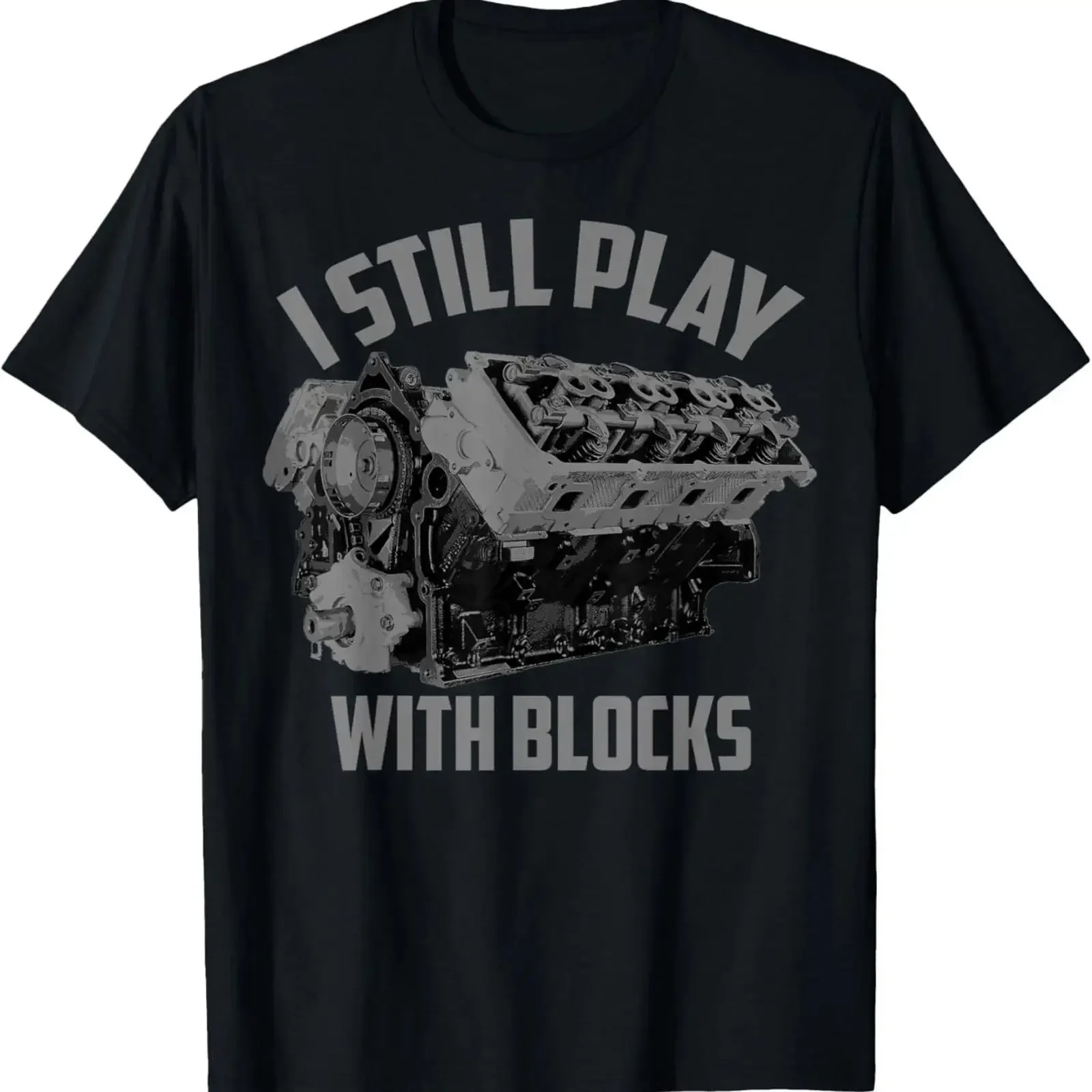 Camiseta Masculina Vintage Lavada e Elástica, Estampa 'I Still Play with Blocks Racing Mantenimiento', Casual, Macia, Presente Versátil