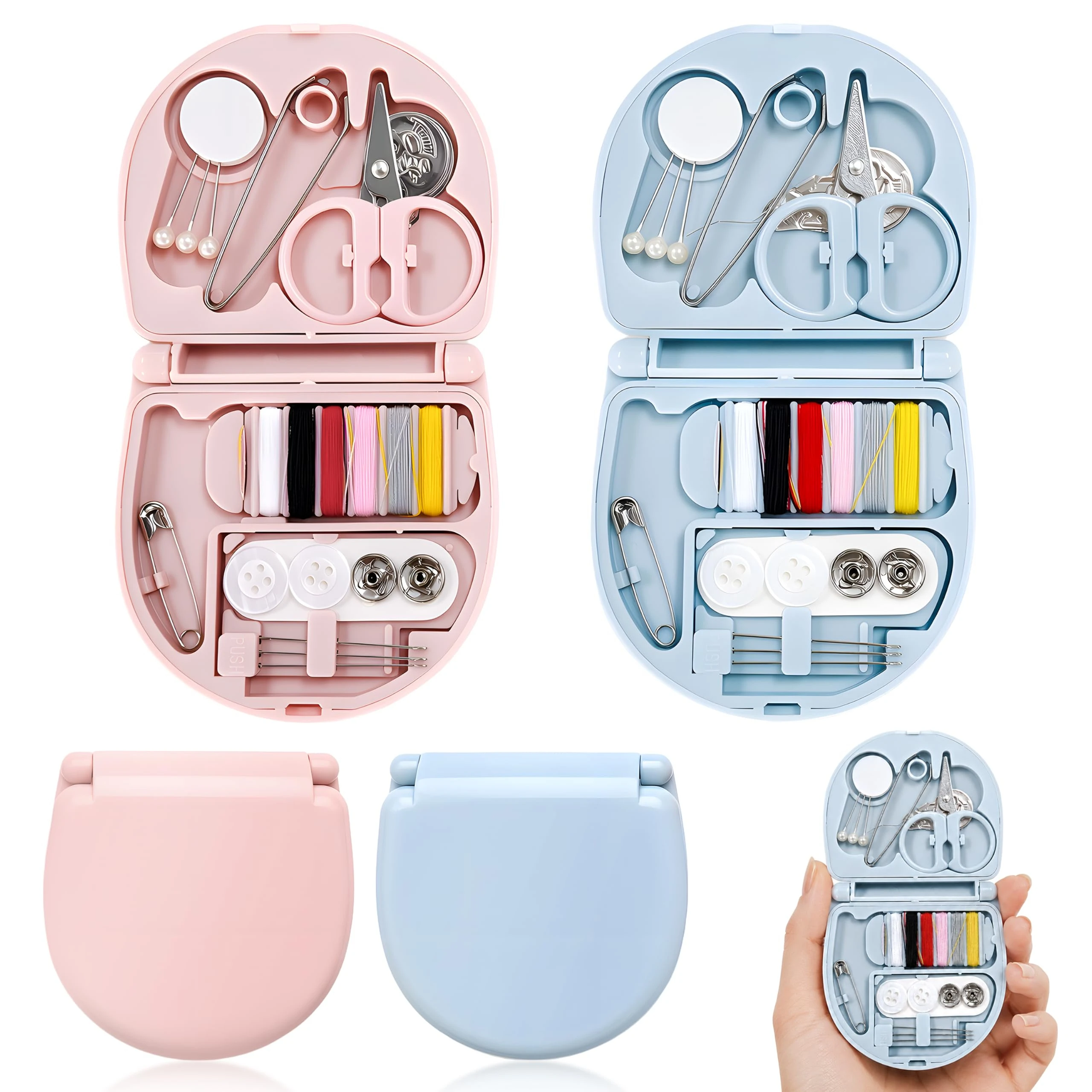 1pc Nordic Style Mini Needle And Thread Box Portable Small Needle And Thread Kit Sewing Tool Combination Set, Blue and Pink