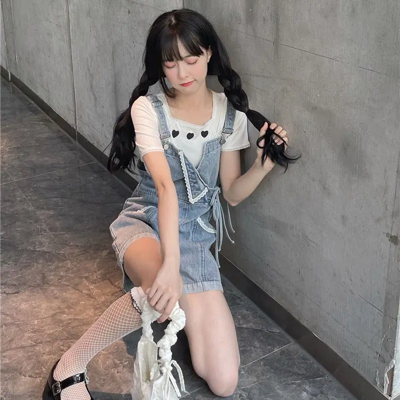 2023 Blue Jeans Shorts for Women Girl Overalls Jumpsuit Pants Rompers Vintage Clothing Kawaii Teenage Clothes Student Streewear