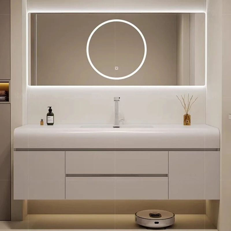 

Modern Sink Cabinet Storage Mirror Armario De Banheiro Home luxury Bathroom Furniture Floating Basin Bathroom Cabinet Wall Light