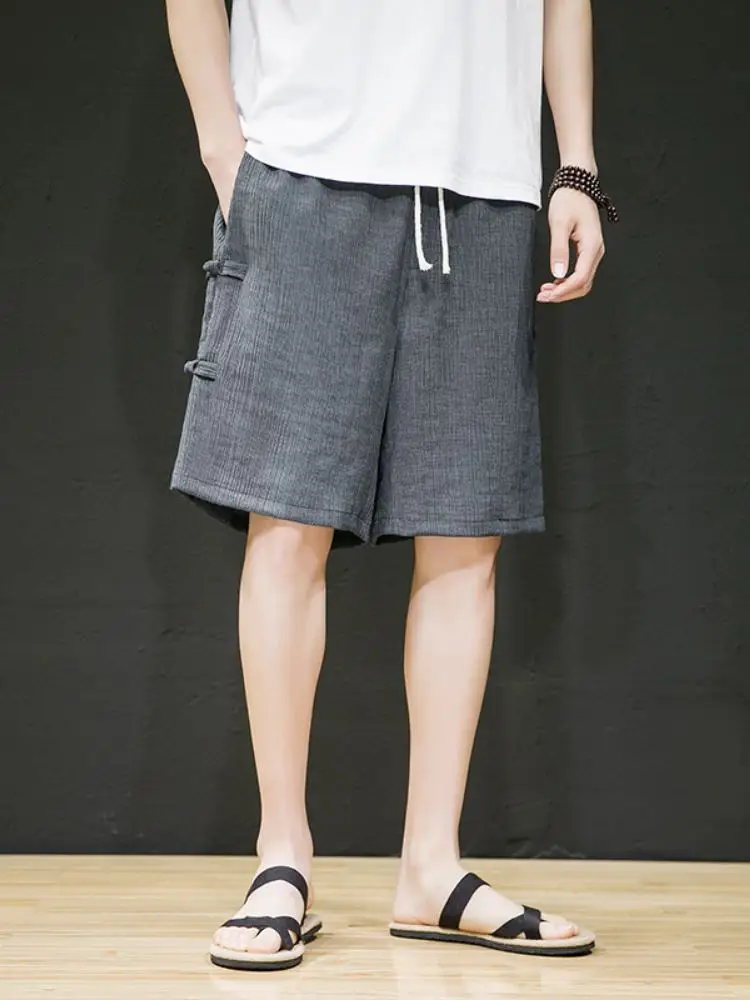 

New Chinese Sle Ice Silk Wide Leg ort Pants Men Summer Thin Cool Feeling Loose Straight Cotton Linen Sports orts