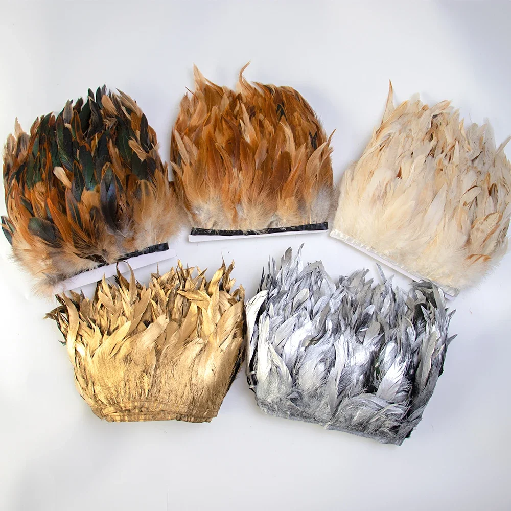 2Meters Natural Chicken Feathers Trims for Handwork Crafts Clothing Wedding Party Decoration Golden Feather Trim Fringes 10-15CM