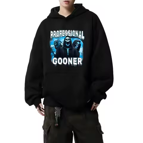 New Professional Gooner Offensive Funny Skeleton Meme Graphic Hoodies Men Women Harajuku Humor Sweatshirt Unisex Fleece Pullover