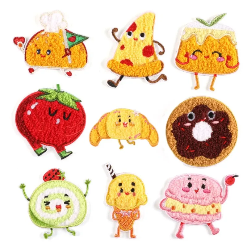 

Cute Cartoon Bread Chips Patches For Clothing Kids Self-adhesive Applique Towel Embroidered Fabric Patch DIY Phone Case Sweing