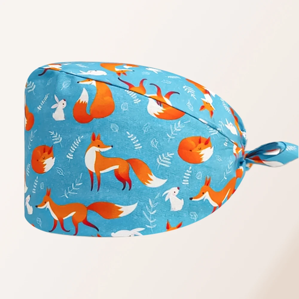 

Fox Pattern Printed Scrubs Caps Women Health Service Station Agency Work Hat Beauty Hats Laboratory Nurses Scrubs Hat