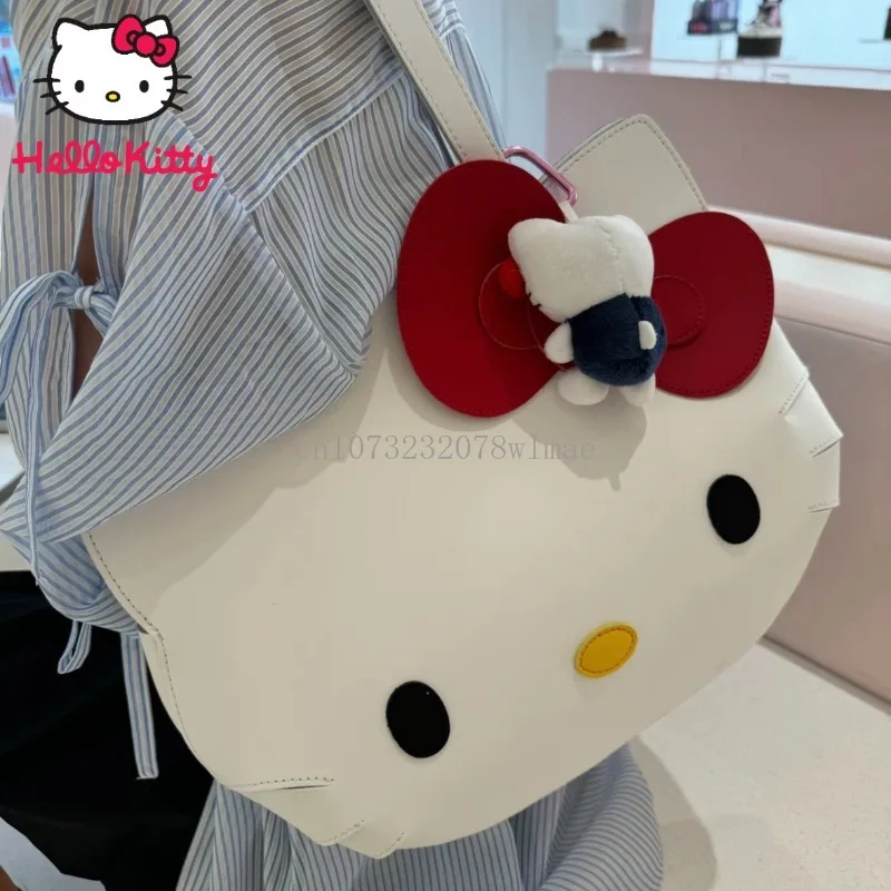 

Sanrio Hello Kitty Shoulder Bags Cute Cartoon Bow Large Capacity PU Handbag Y2k Fashion Student Commuting Tote Bag for Girl Gift