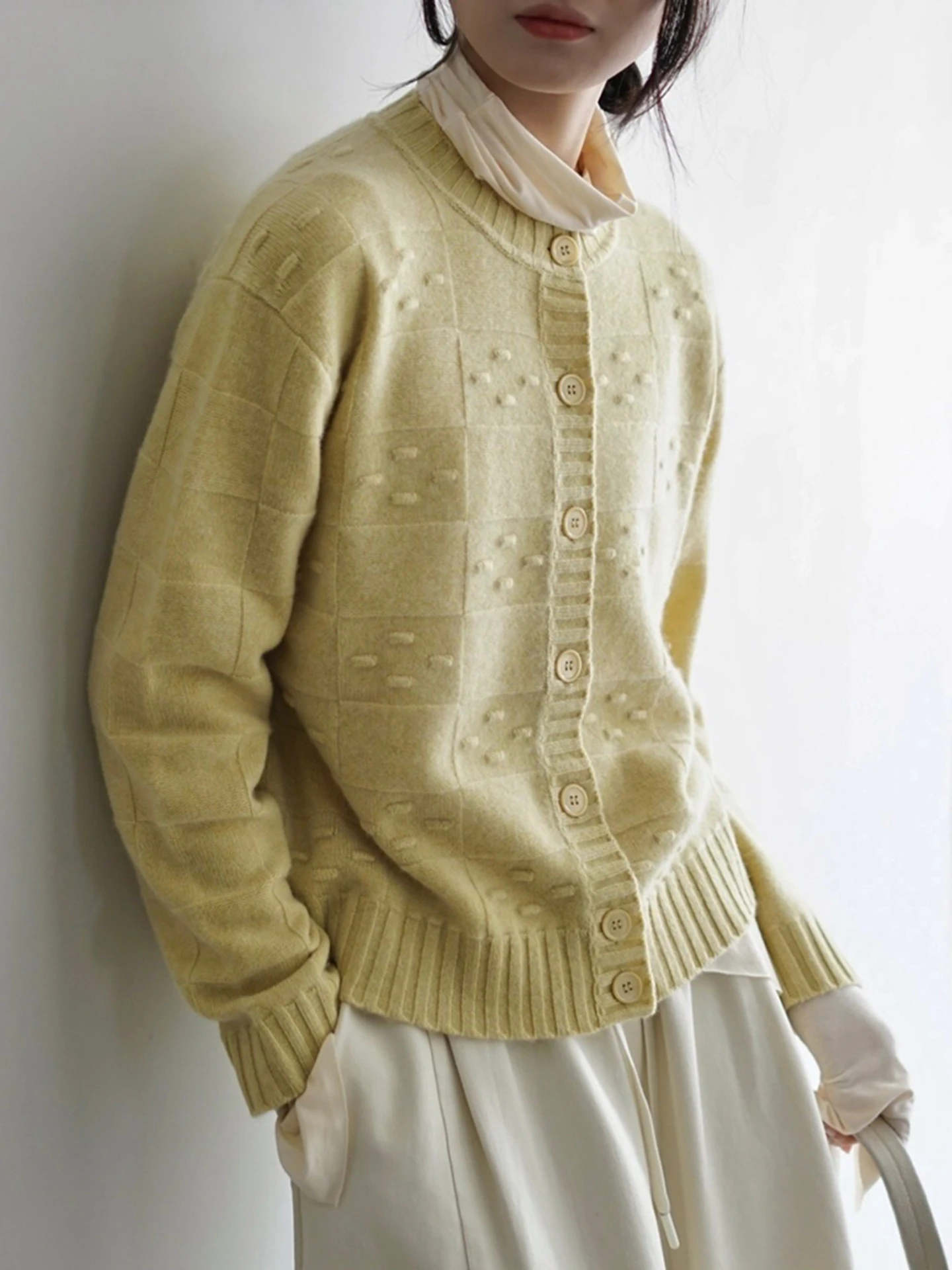 

Women Knit Cable 100% Merino Wool Cardigan Solid Color O-Neck Single-breasted Autumn Winter Clothing Warm Comfortable Clothing