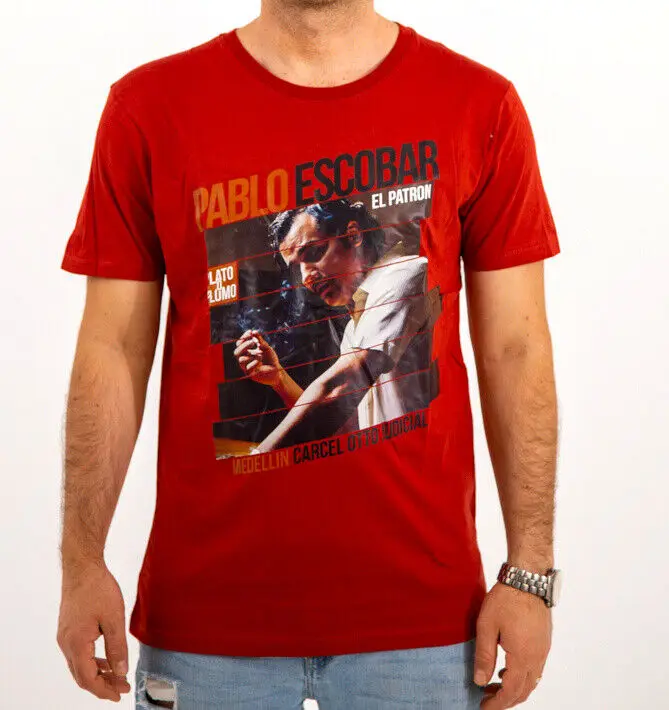 Pablo Escobar Camisa El Patron Vermelho Gola Red Manga Curta Mais Dezoito Patê
