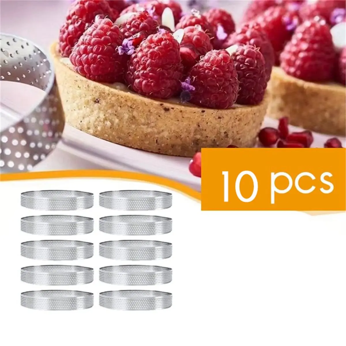 A013 10Pcs 15cm Circular Tart Rings with Holes Stainless Steel Fruit Pie Circle Cake Ring Mousse Mold Kitchen Baking Mould