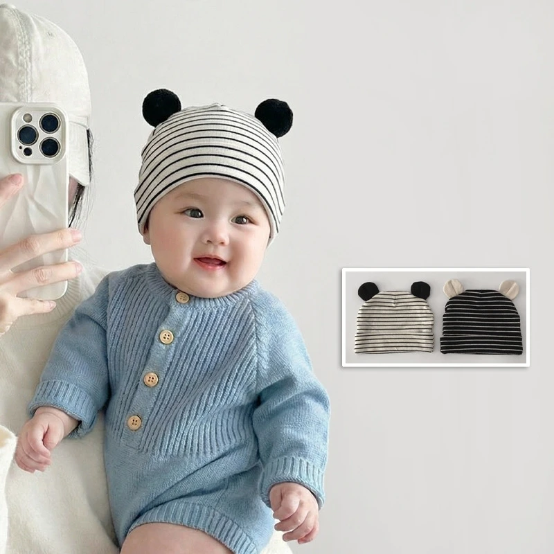 

2026 New Spring 0-1Y Stripe Pattern Cute Baby Hat Brain protect Soft Slouchy Beanie