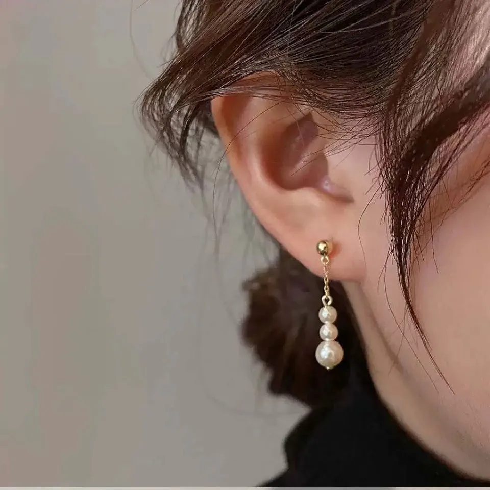 

4-6mm Oval Round 100% Freshwater Pearl Earrings for Women 3pcs Bead Stud Earrings Jewelry Gift