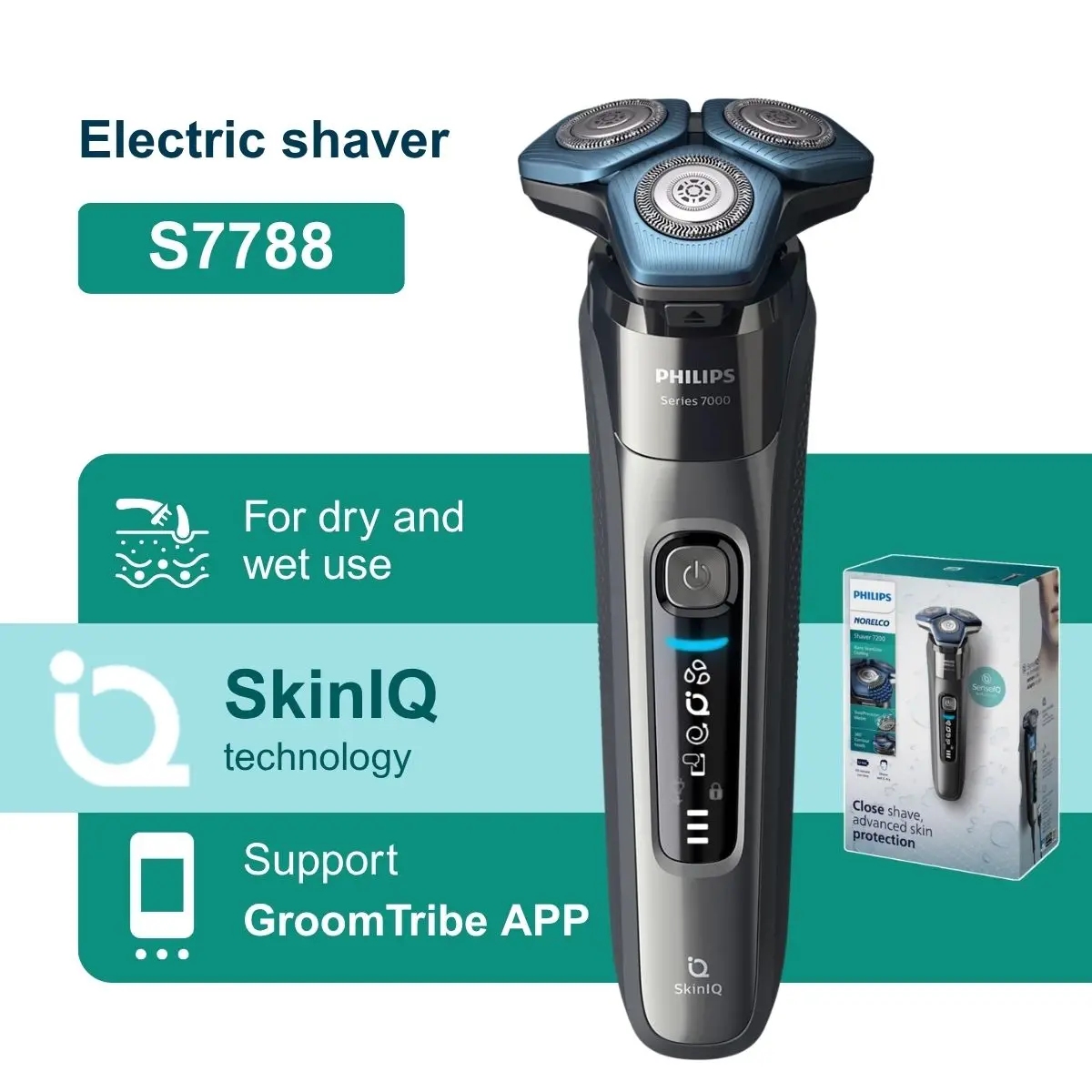 ماكينة حلاقة فيليبس نوريلكو سلسلة 7000 S7887، شفرات فولاذية دقيقة، مستشعر التحكم في الحركة #1