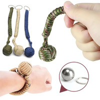 24cm Steel Ball Self Defense Rope Tactical Paracord Keychain with Monkey Fist Knot & Steel Ball for Multifunction Escape Rope