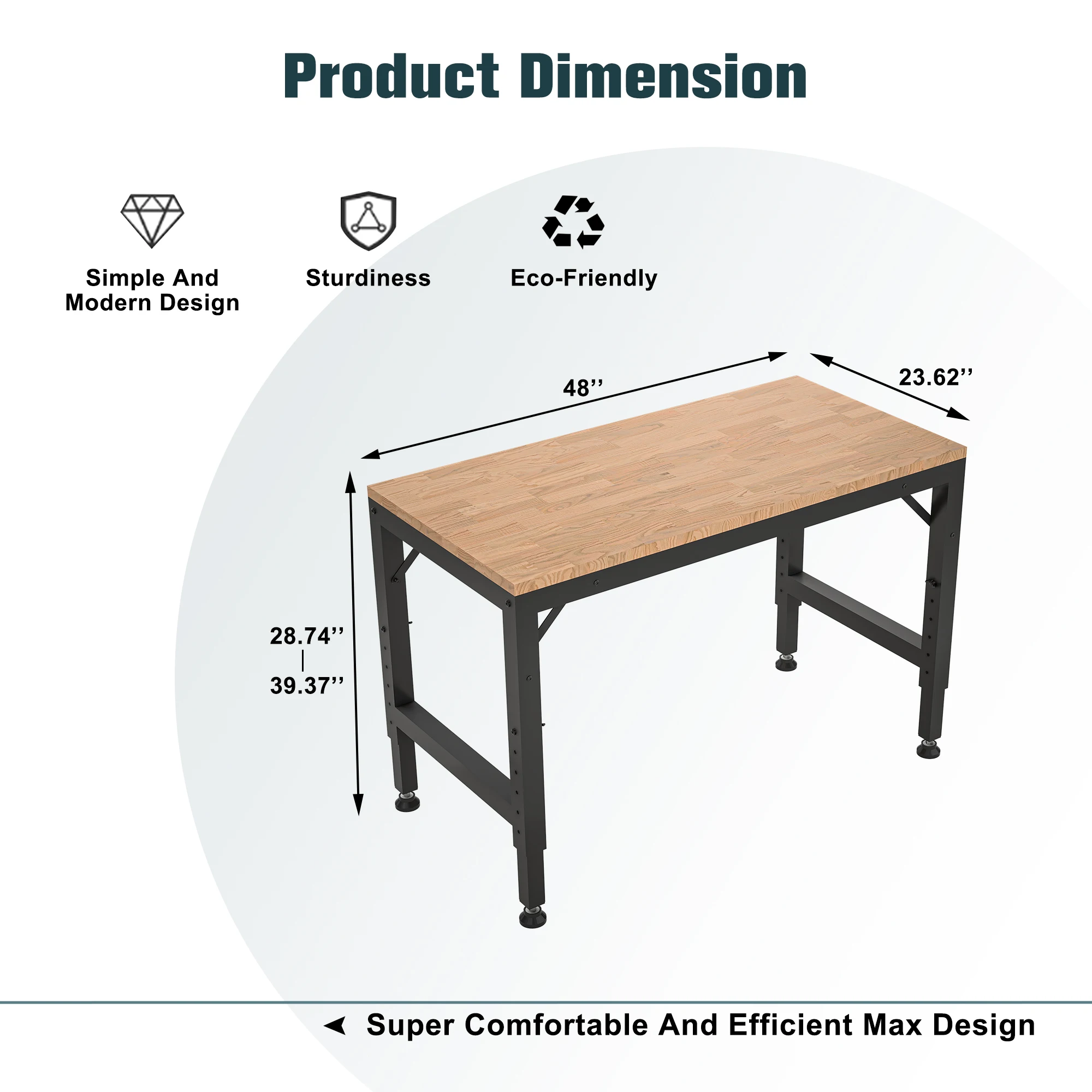 LZBEITEM Heavy-Duty Adjustable Workbench for Rubber Wood Shop Table W/Rubber Pads, Weight Capacity over 2000 Lbs