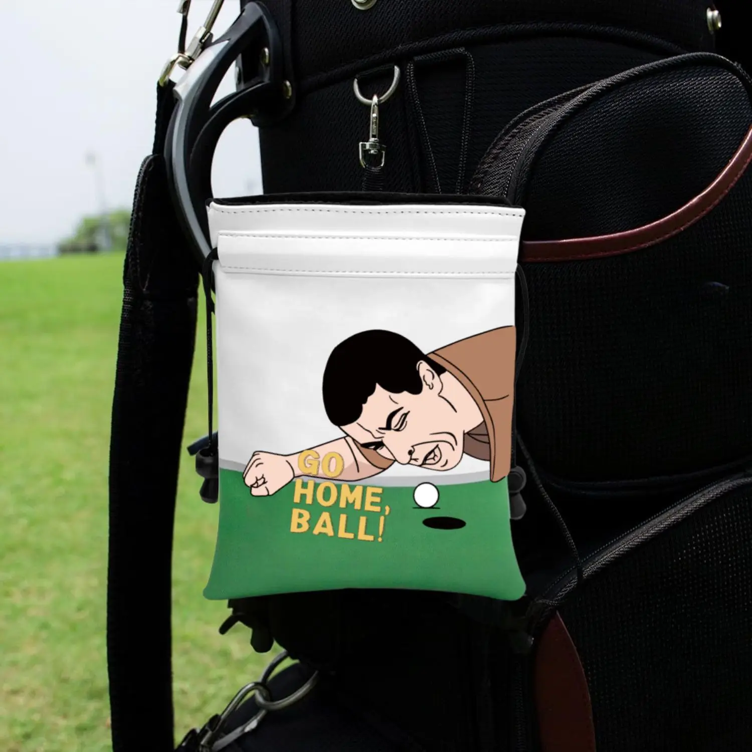 Funny Golf Valuables Pouch, PU Leather Golf Tee Pouch with Drawstring Closure Golf Ball Handbag Portable Ball Pouch