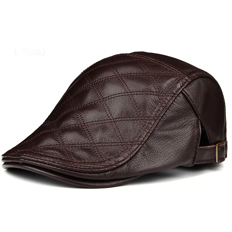 

New 2024 Winter Unisex Genuine Leather Duckbill Thin Berets Hats For Men/Women Leisure Black/Brown Fitted Cabbie Bonnet