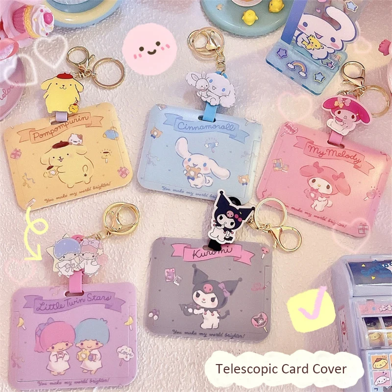 

Sanrios Hello Kitty Card Holder Keychain Anime Cute Kuromi Cinnamorol Melody Pendant Retractable Nurse Badge Doctor Id Card Clip