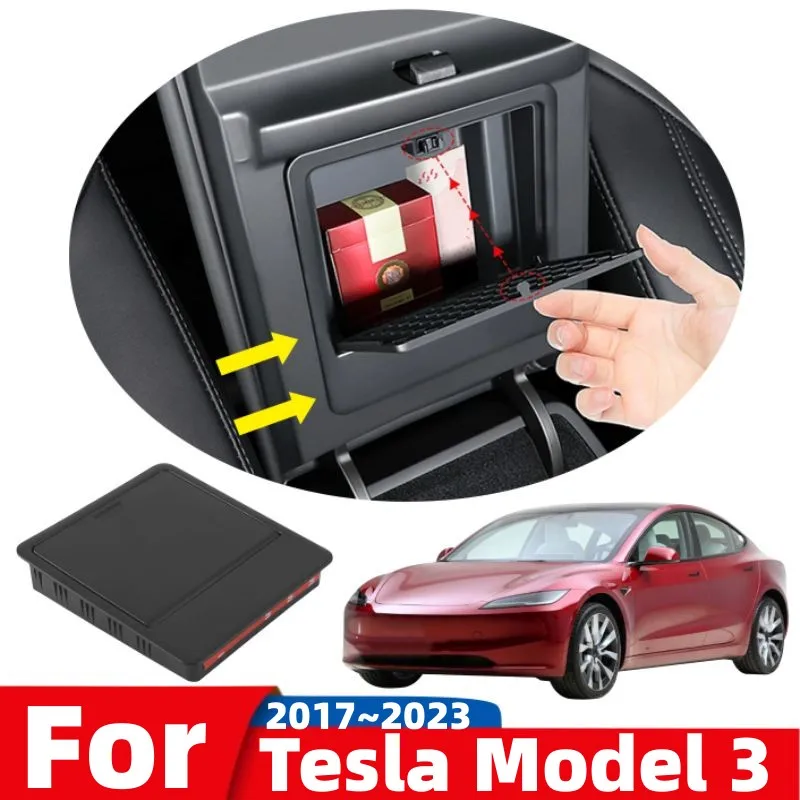 For Tesla Model 3 2017 2018 2019 2020 2021 2022 2023 Car Center Console Tidying Tray Armrest Case Hidden Storage Box Accessories