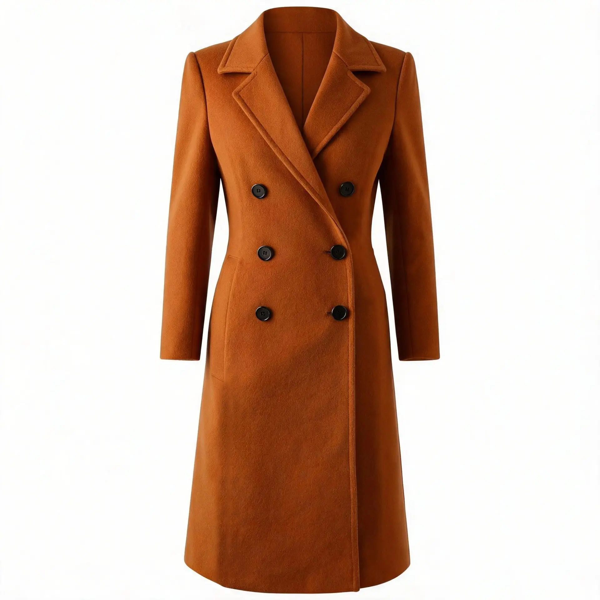 Women Autumn Winter Lapel Collar Double Breasted Faux Wool Coat Vintage Solid Color Long Sleeve Trench Jacekt Outerwear