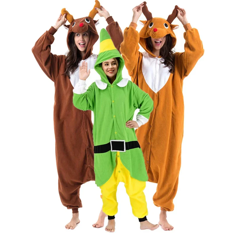 

Christmas Onesie Deer Brown Halloween Animal Kigurumi Pajamas Adult One-Piece Winter Cartoon Sleepwear Jumpsuit