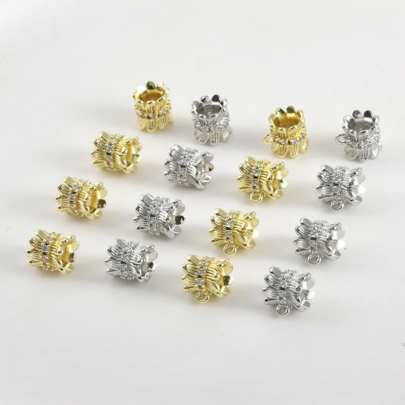 14k Gold Color Zircon Double-sided Flower Bucket Bead Spacer DIY Handmade Bracelet Necklace Beaded Material Accessories