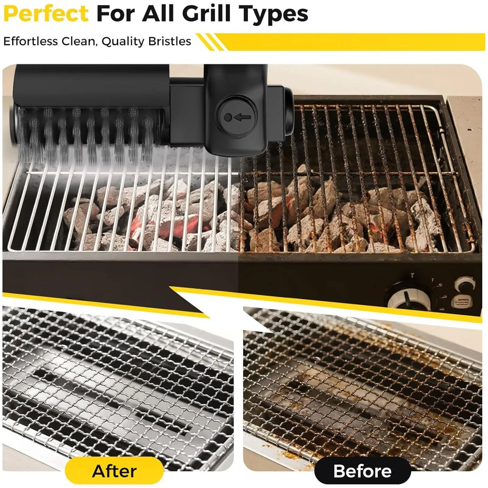 

Replacement Grill Brush Head 2 Piece Deep Reaching Dishwasher Safe Electronic Barbecue Brush Heads For BBQ Grates Outdoor