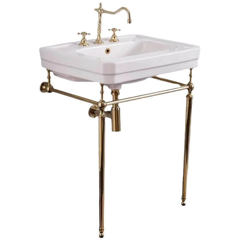 

Gold Vintage Washbasin Brass Bracket Washbasin Toilet Floor Counter Basin Bathroom Cabinet