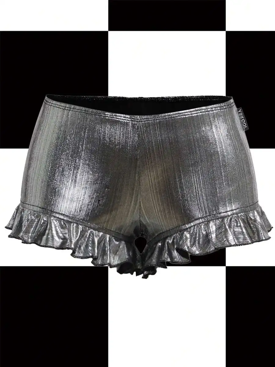 

Y2K Style Metallic Ruffle Hem Low Waist Bodycon Shorts For Women Casual Streetwear