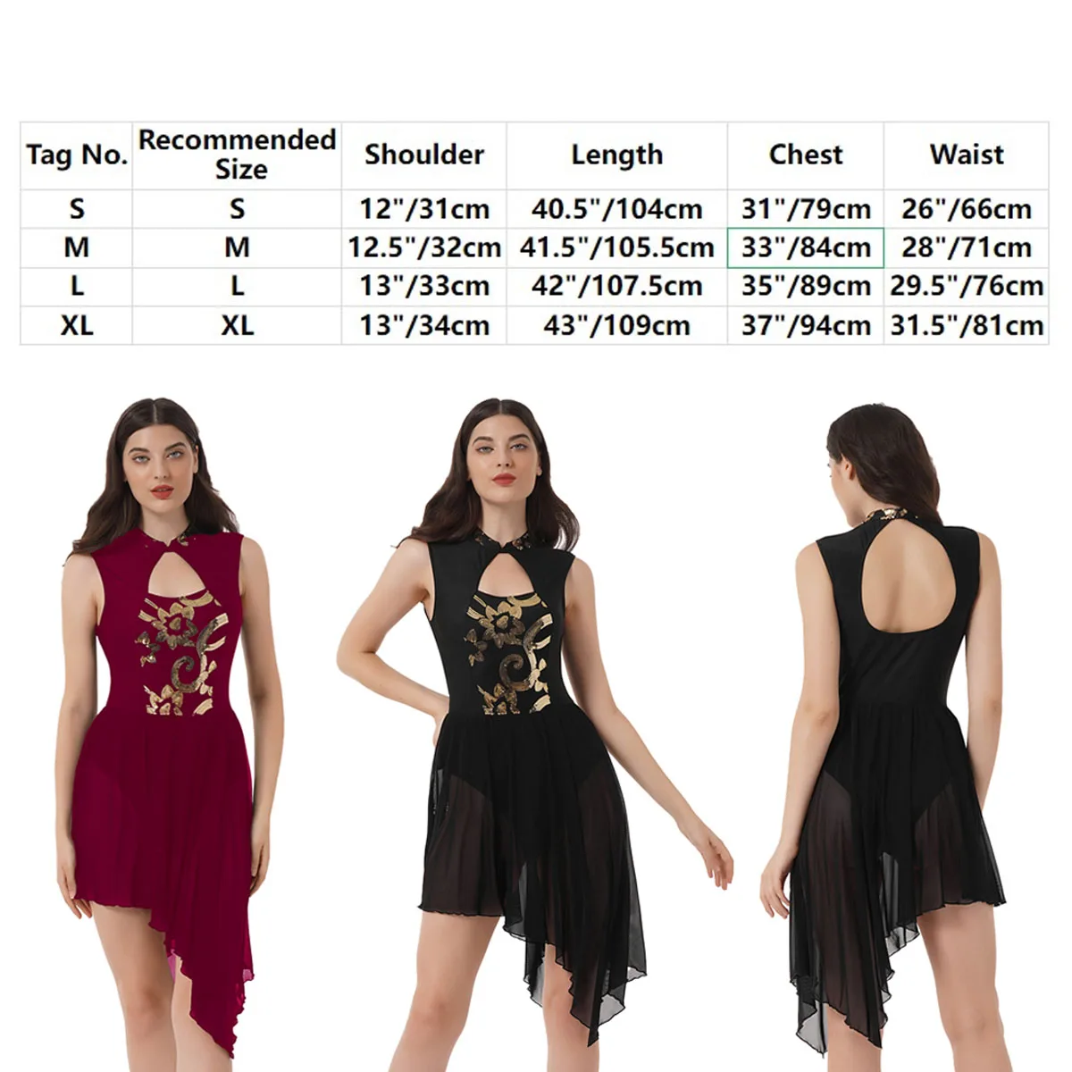 Women Ballet Dance Leotards Maxi Long Dress Sequins Asymmetrical Chiffon Gymnastics Leotard Contemporary Lyrical Dance Costume