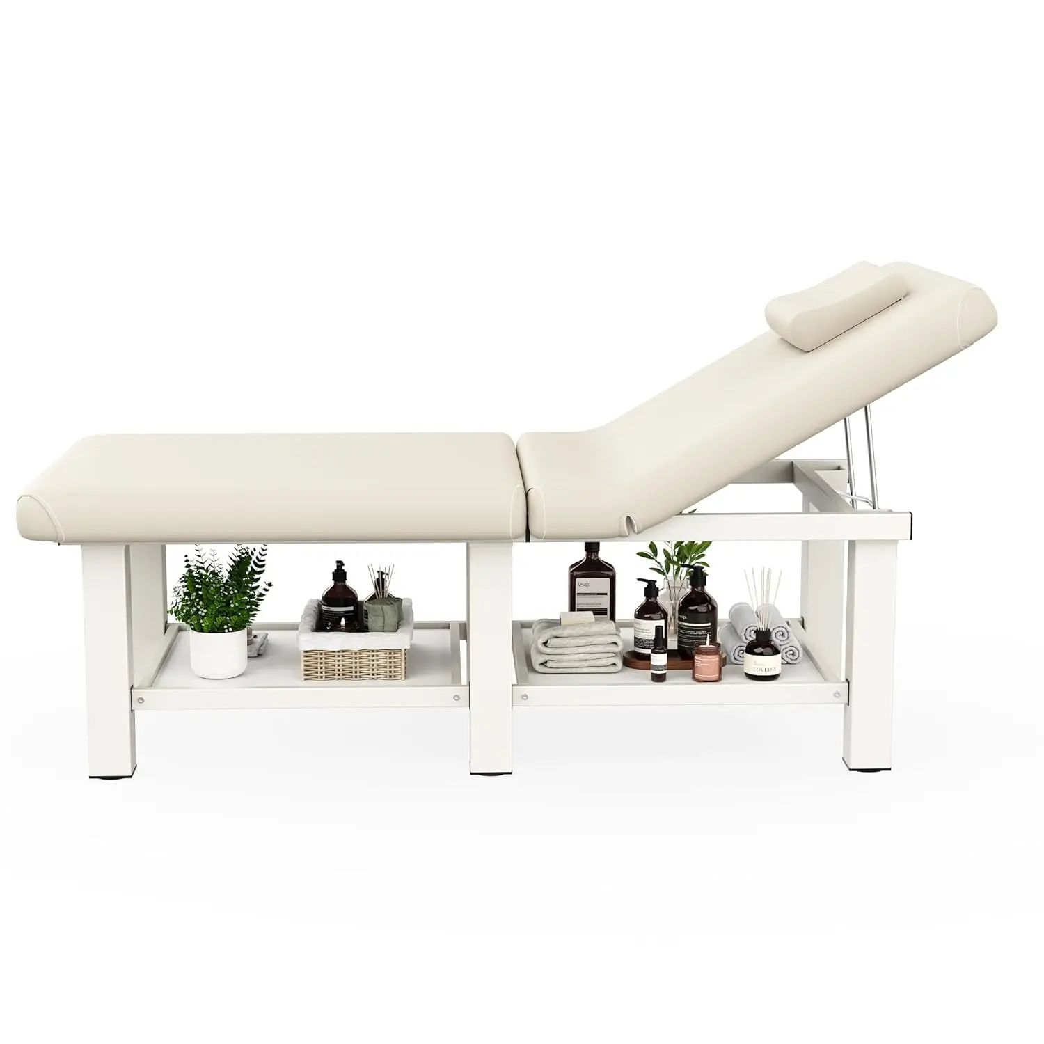 

30.5in Wide × 75in Long Stationary Massage Table with Backrest and Storage Space, Metal Frame PU Leather, Customized