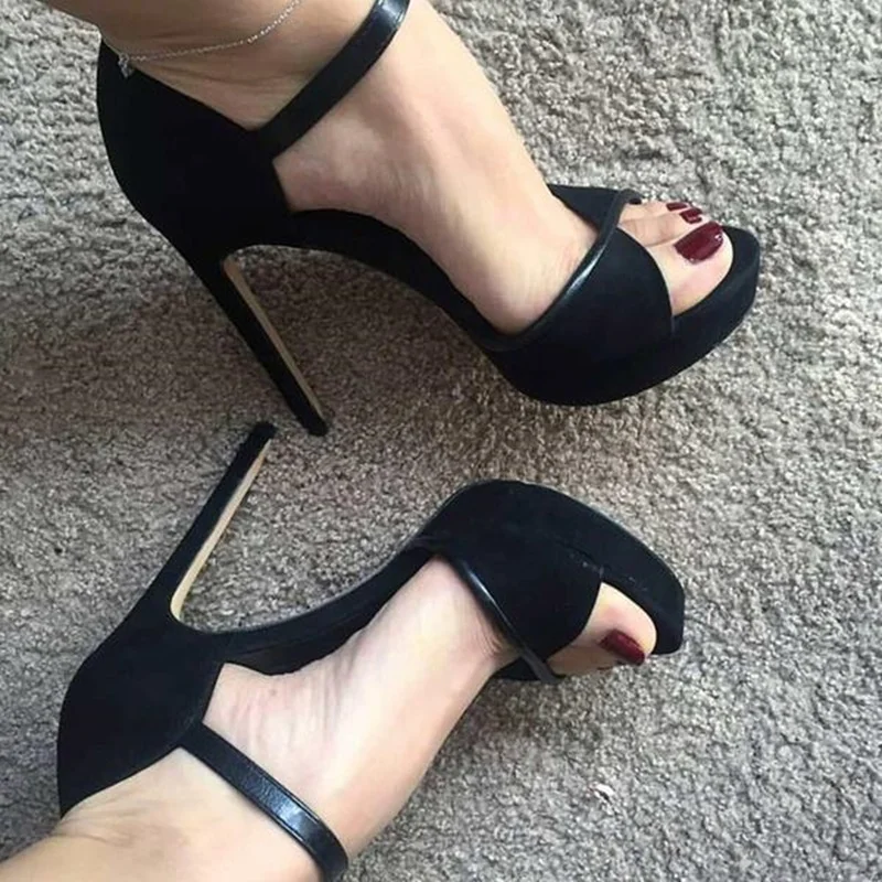 Light Platform Peep Toe Black Sandals Solid Buckle Strap Gladiator Women Stilettos Heel Platform Women Dress Shoes on Heels