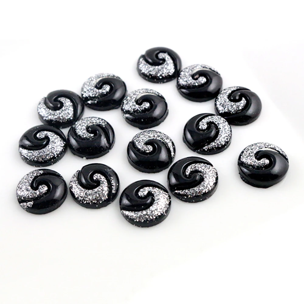 New Fashion 40pcs 12mm Black and white and Gold Color Tai Chi type Flat back Resin Cabochons Cameo